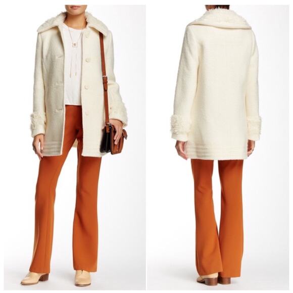 Free People Faux Fur Wooley Pea Coat - Picture 2 of 8